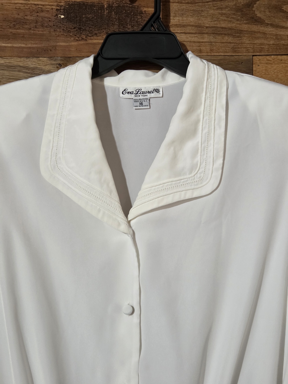 VTG Eva Laurel White Blouson Blouse Smocked Waist Button Front Long Sleeve Sz 16 - Picture 2 of 8